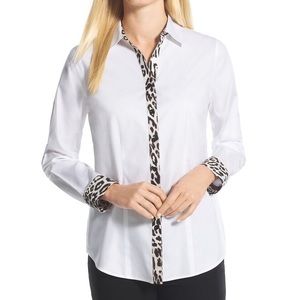 Chico's Button Down Leopard Trim shirt sz 0